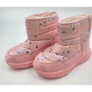 Hobibear Girls Pink Polka Dot Snow Boots Faux Fur Winter Shoes Size 12C (30)